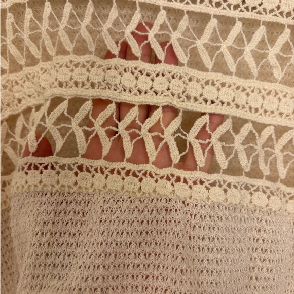 Altar’d State Cream Crochet Open Knit Sweater Boho Coastal Festival Medium - Picture 3 of 5